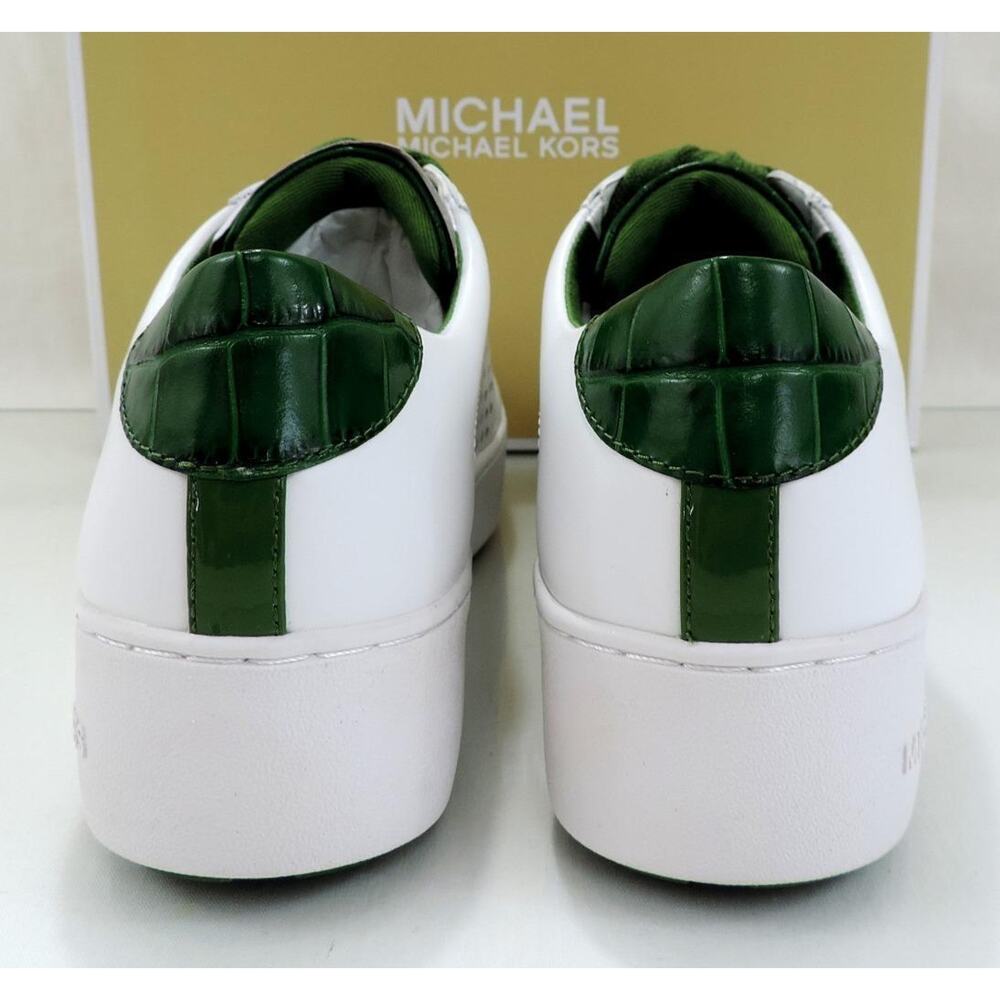 Michael Kors Poppy Lace Up Platform Sneaker Leather Optic White / Green - Picture 7 of 8